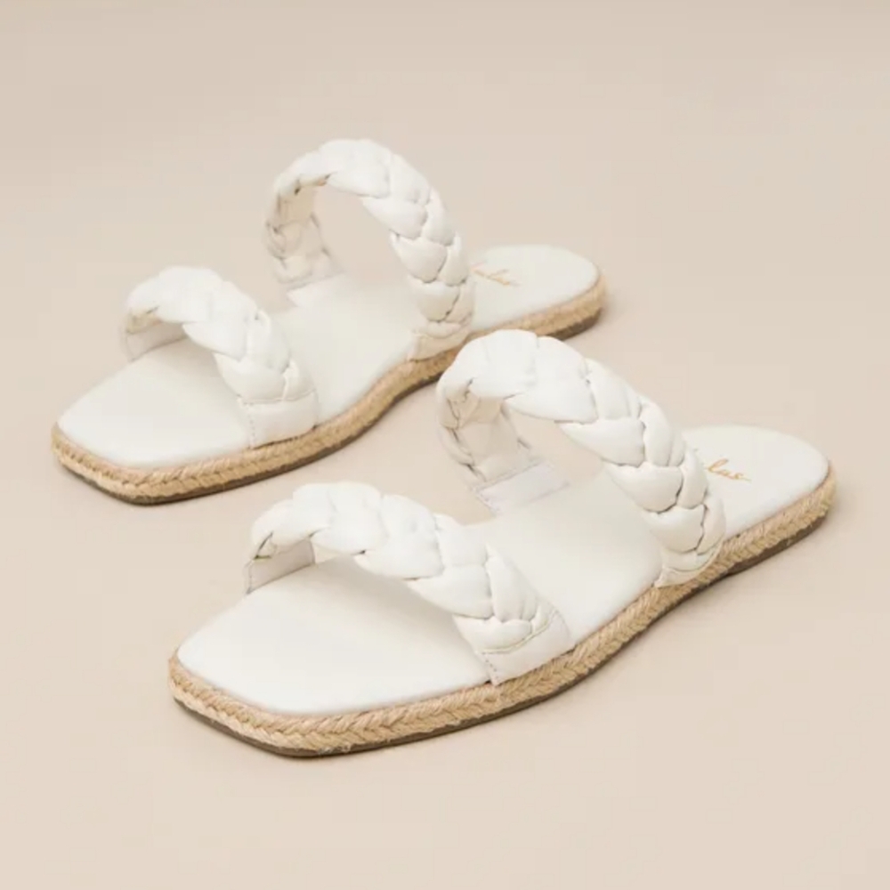 Lulus The Leather Collection White Braided Leather Women's Sandals Size 6.5 NEW